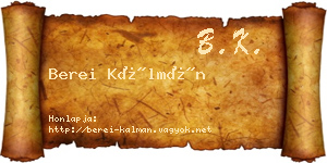 Berei Kálmán névjegykártya